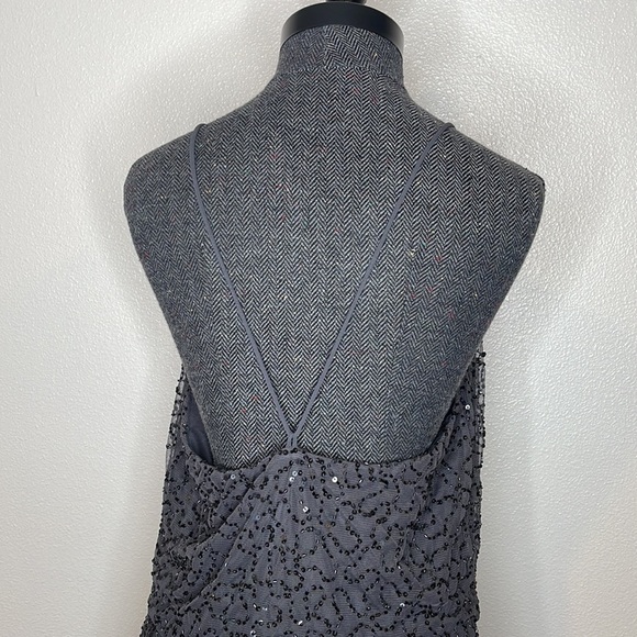 ZARA DARK GREY MIDI EVENING COLLECTION SEQUIN FINE STRAPS DRESS BNWT SIZE M - Picture 10 of 11